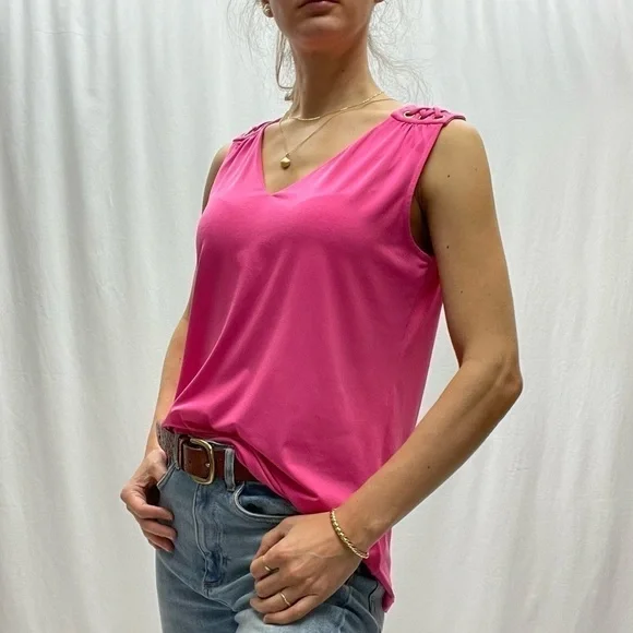 ELLEN Tracy sleeveless top top V neck hot pink size M - Picture 10 of 16